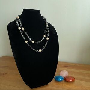 Vintage silver strand cage wired glass pearls, ceramic and acrylic necklace